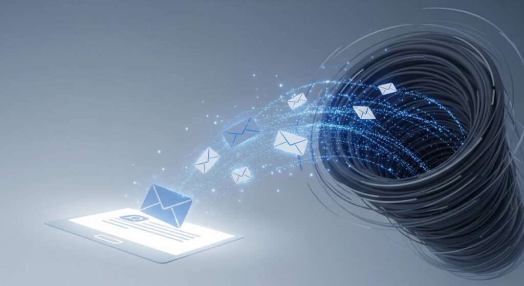 Cold email illustration as a blackhole that swallows most communications